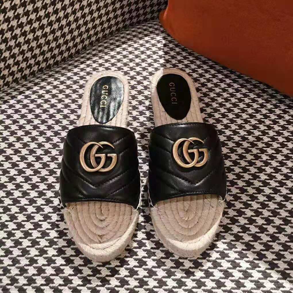 Gucci Women Leather Espadrille Sandal-Black
