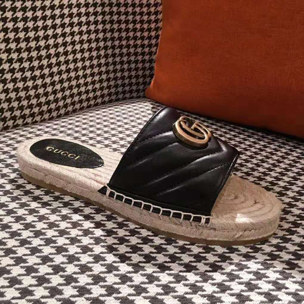 Gucci Women Leather Espadrille Sandal-Black