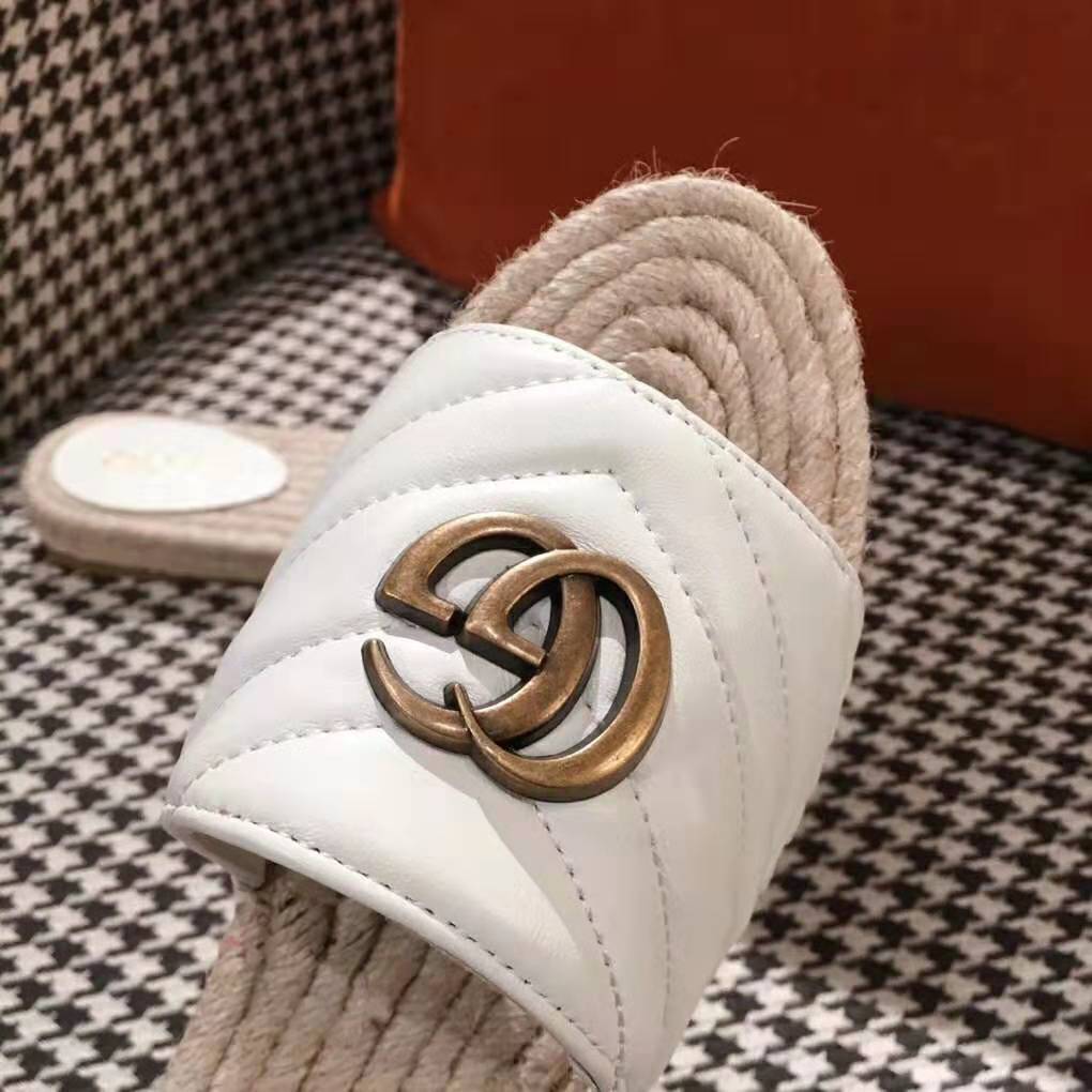 Gucci Women Leather Espadrille Sandal-White