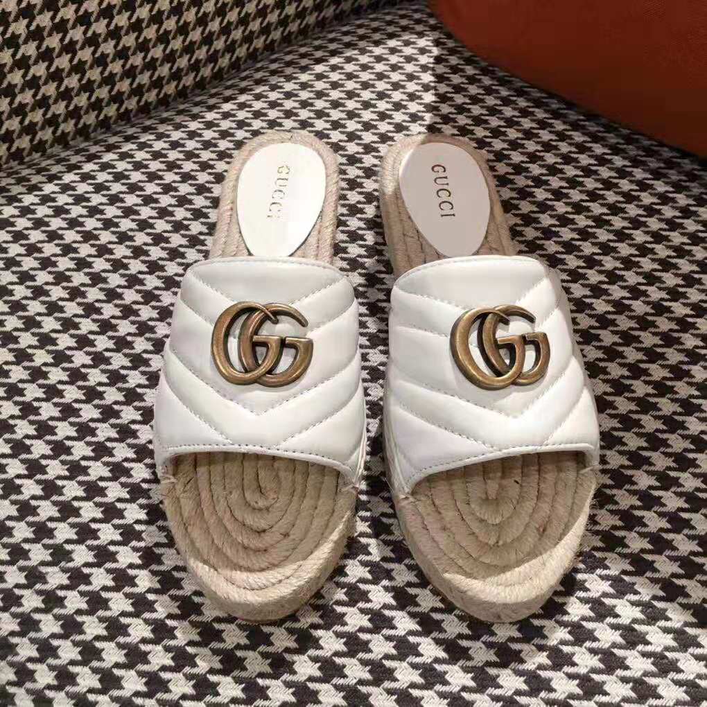 Gucci Women Leather Espadrille Sandal-White