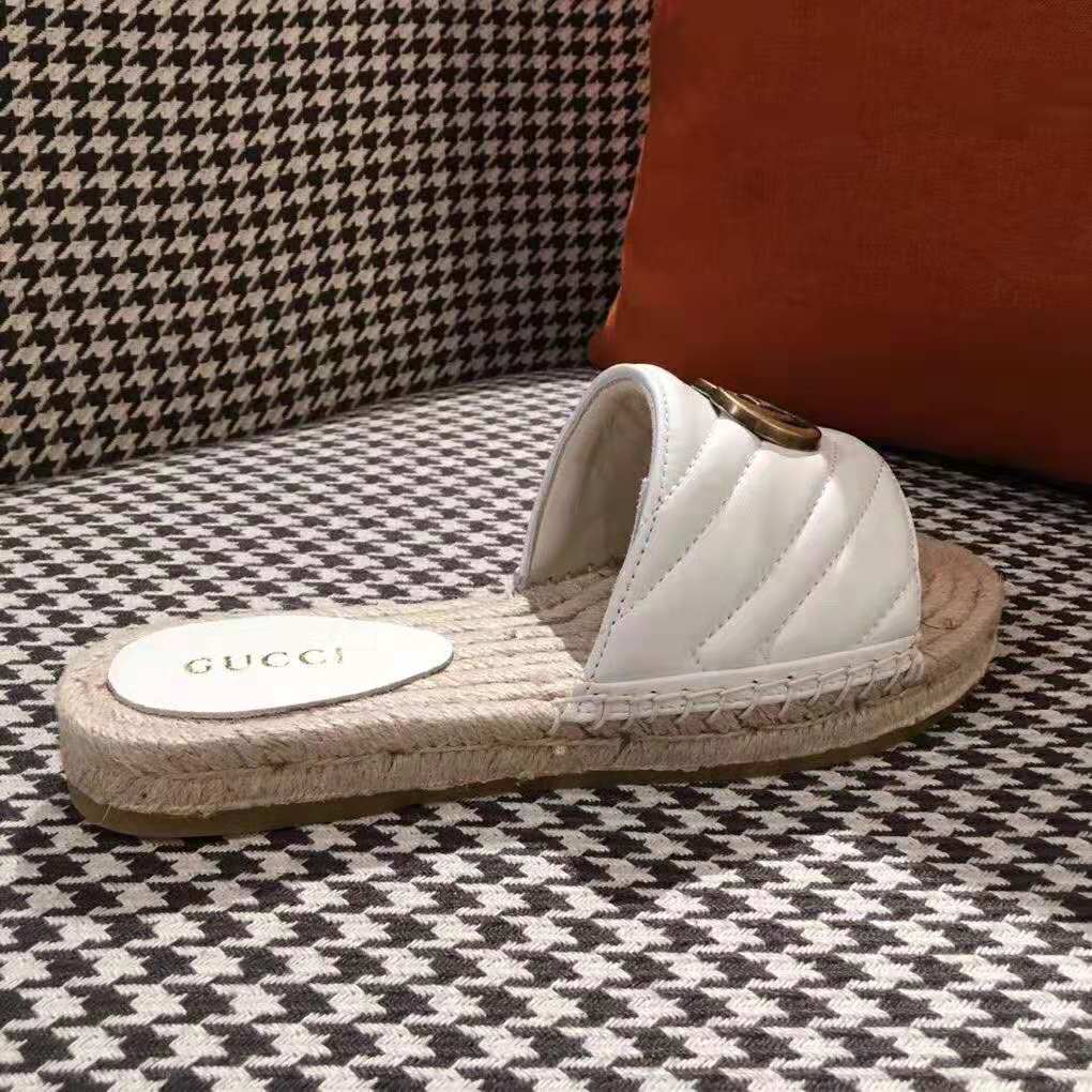 Gucci Women Leather Espadrille Sandal-White