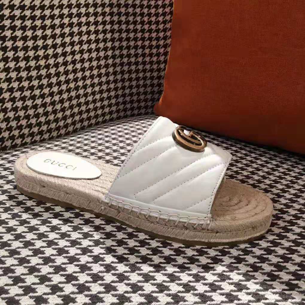 Gucci Women Leather Espadrille Sandal-White