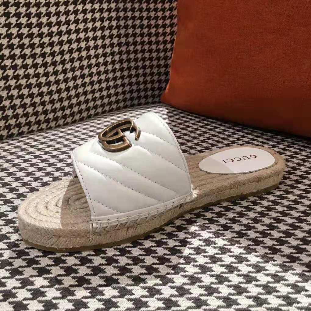 Gucci Women Leather Espadrille Sandal-White