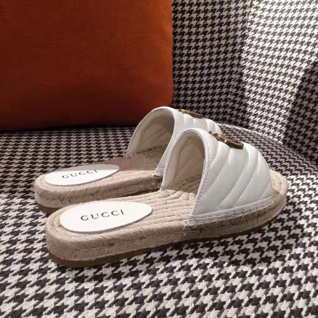 Gucci Women Leather Espadrille Sandal-White