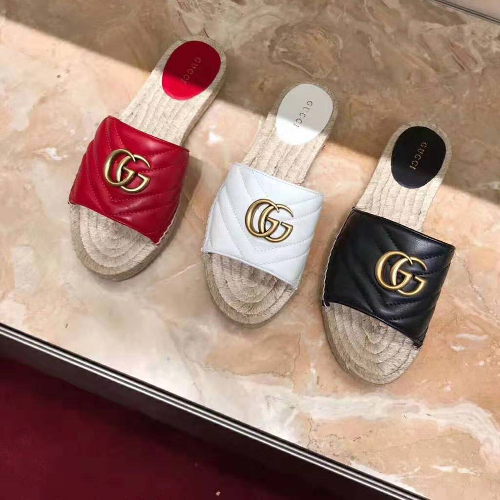 Gucci Women Leather Espadrille Sandal-Black