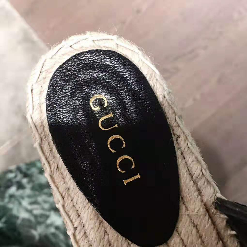 Gucci Women Leather Espadrille with Double G in 2 cm Height-Black