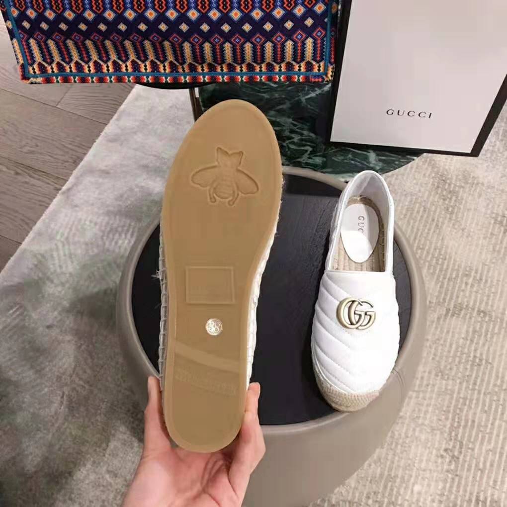 Gucci Women Leather Espadrille with Double G in Matelassé Chevron Leather-White