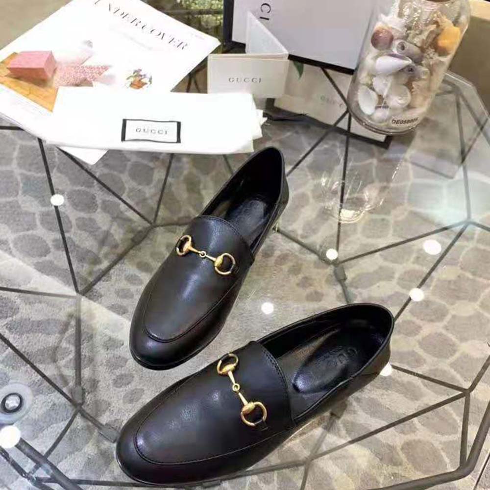 Gucci Women Leather Horsebit Loafer 1.3 cm Height-Black