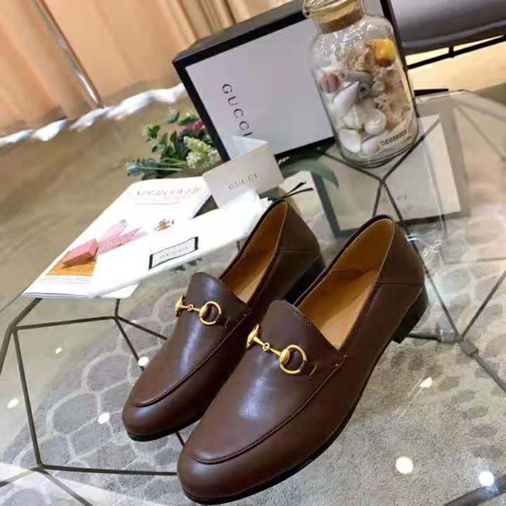 Gucci Women Leather Horsebit Loafer 1.3 cm Height-Brown