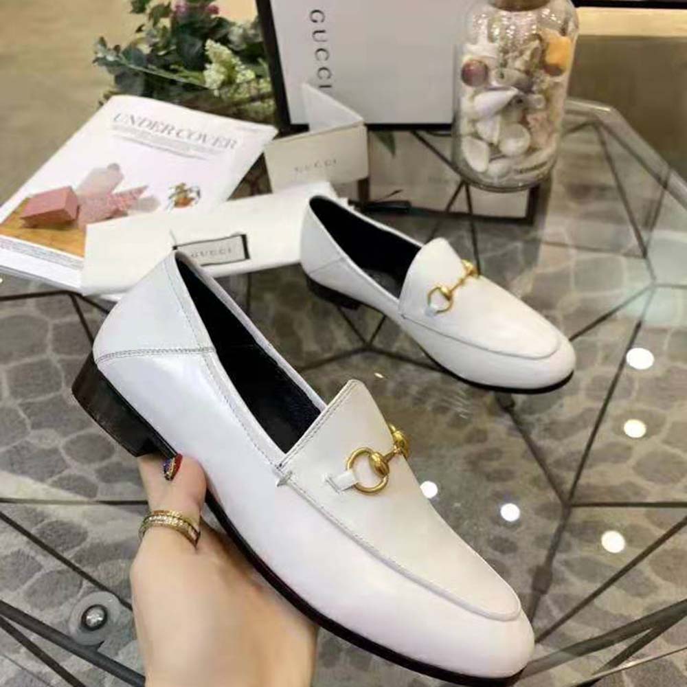 Gucci Women Leather Horsebit Loafer 1.3 cm Height-White