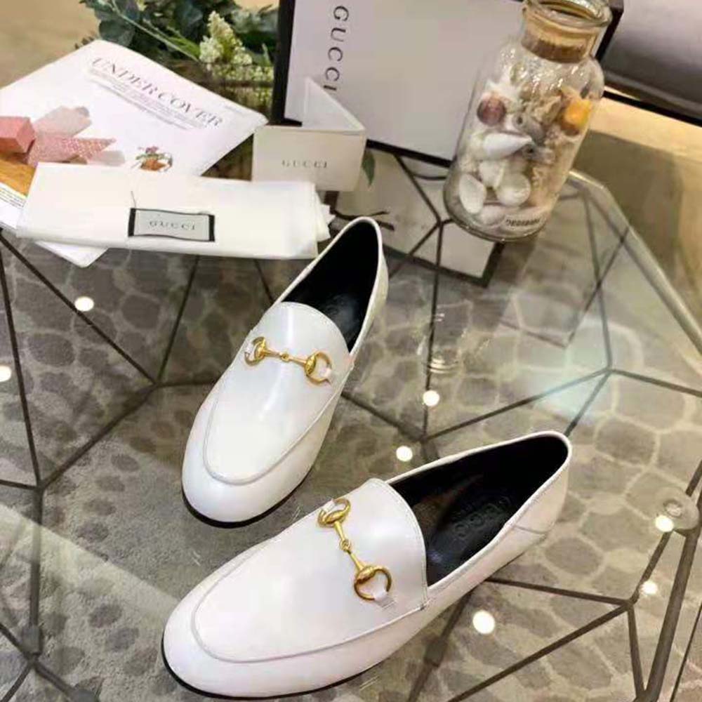 Gucci Women Leather Horsebit Loafer 1.3 cm Height-White