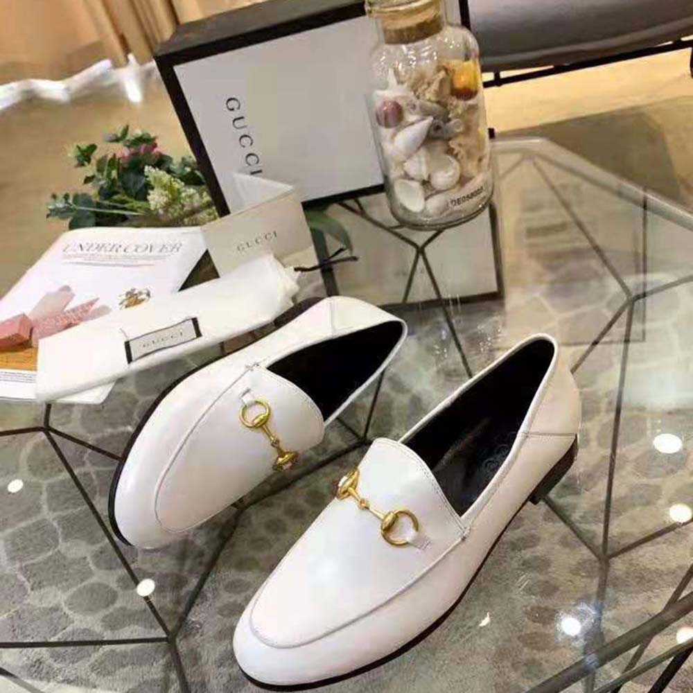 Gucci Women Leather Horsebit Loafer 1.3 cm Height-White