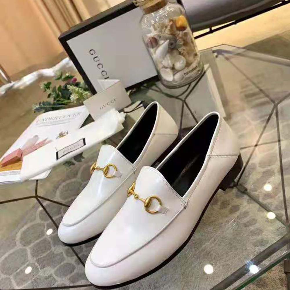 Gucci Women Leather Horsebit Loafer 1.3 cm Height-White