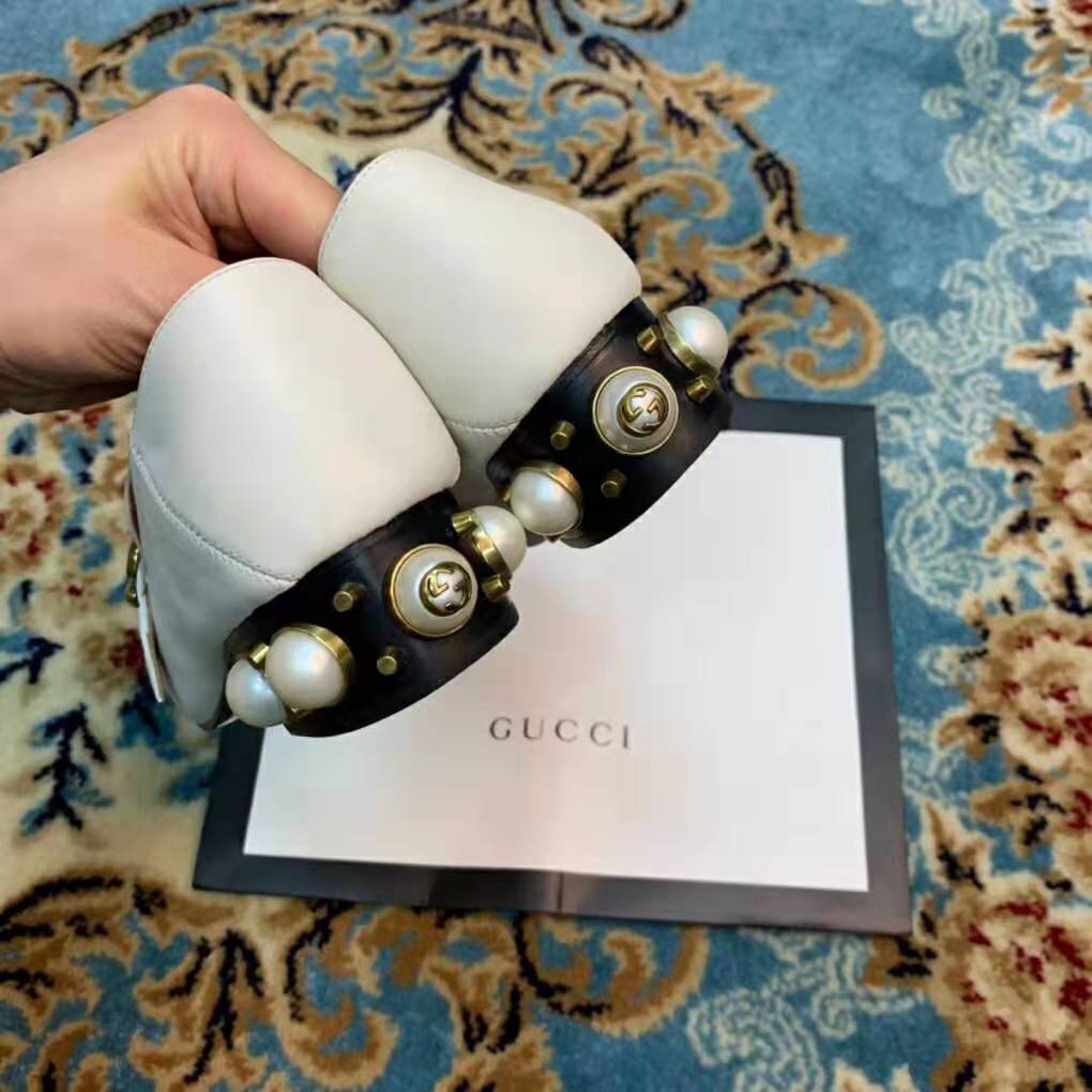 Gucci Women Leather Mid-Heel Loafer 1.5″ Heel-White