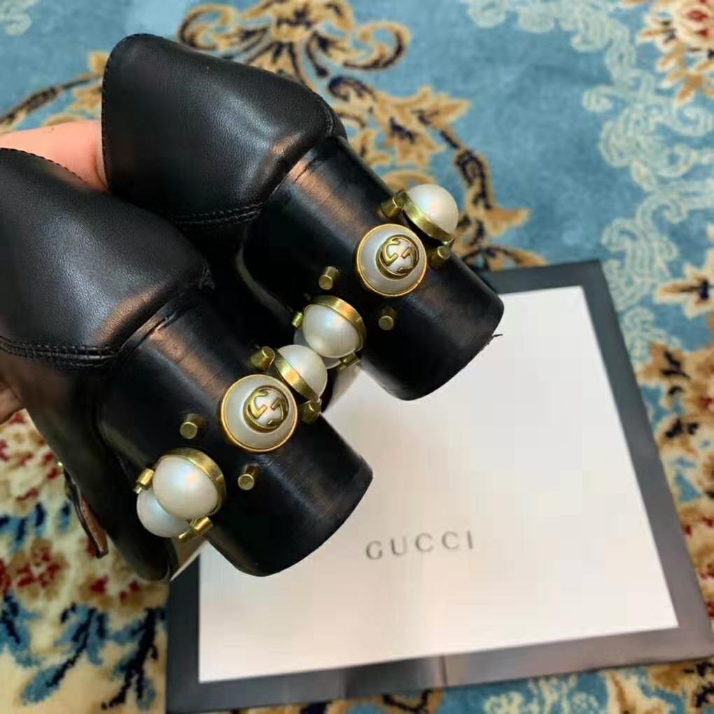 Gucci Women Leather Mid-Heel Loafer 3″ Heel-Black