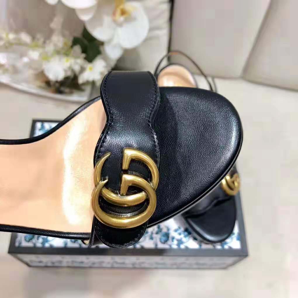 Gucci Women Leather Mid-Heel Sandal-Black
