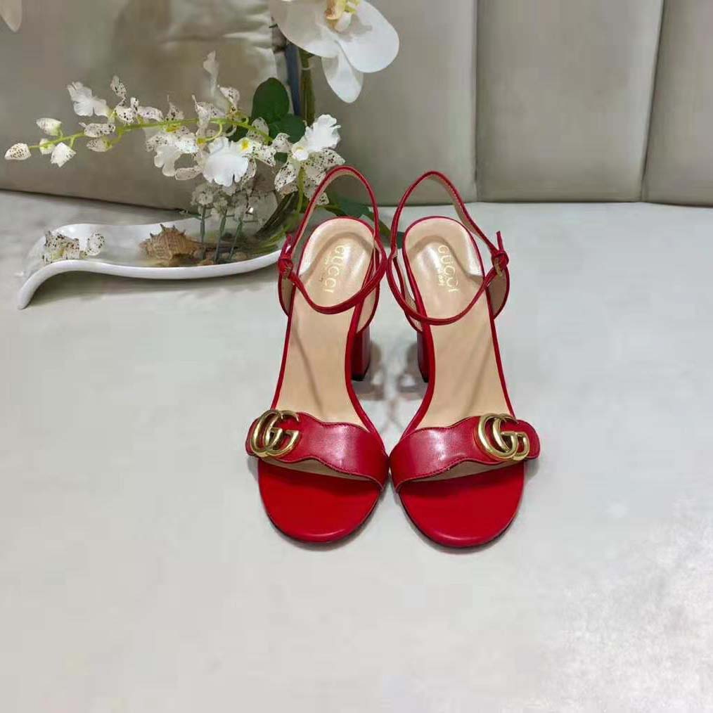 Gucci Women Leather Mid-Heel Sandal-Red