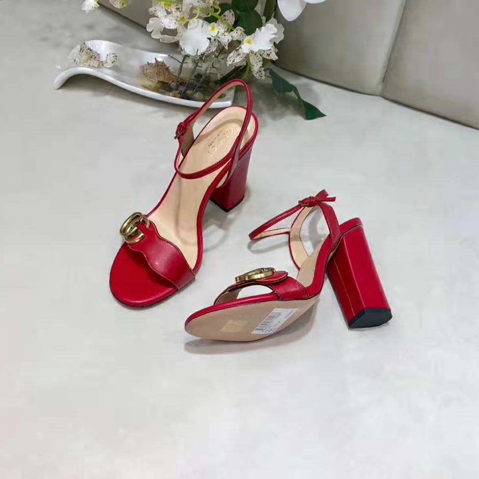 Gucci Women Leather Mid-Heel Sandal-Red