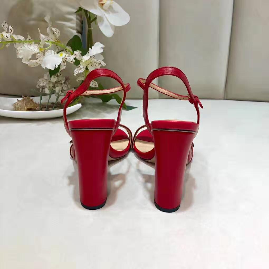 Gucci Women Leather Mid-Heel Sandal-Red