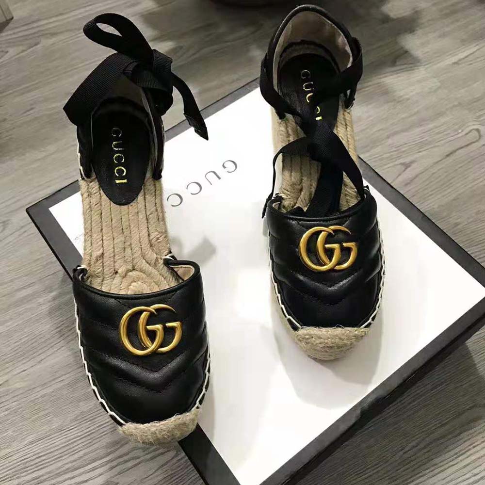 Gucci Women Leather Platform Espadrille 11.9cm Heel with 3.6cm Platform-Black
