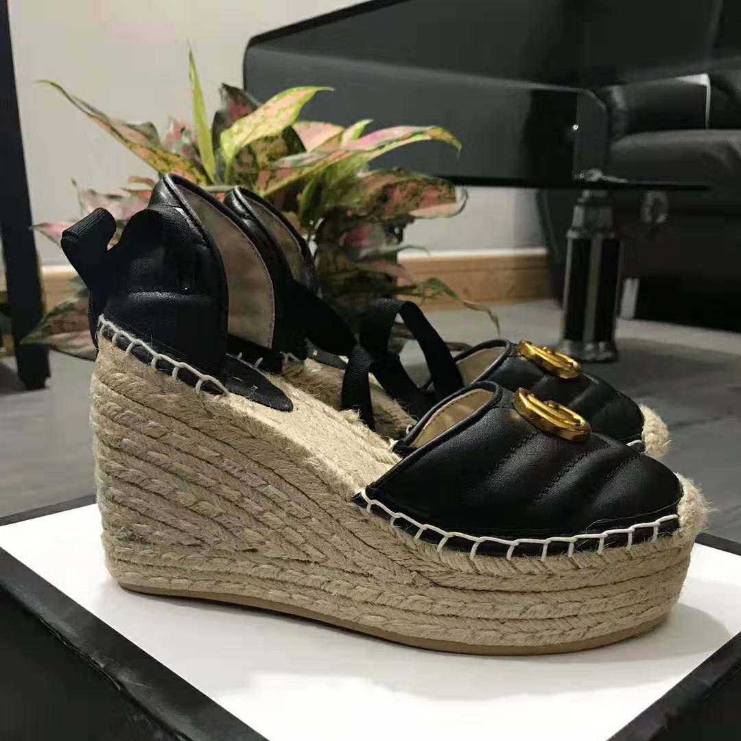 Gucci Women Leather Platform Espadrille 11.9cm Heel with 3.6cm Platform-Black