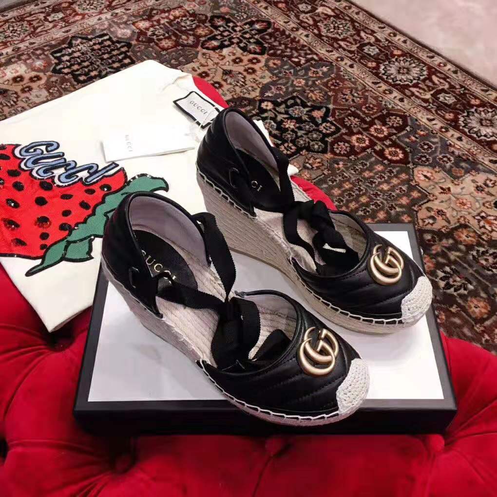 Gucci Women Leather Platform Espadrille 11.9cm Heel with 3.6cm Platform-Black
