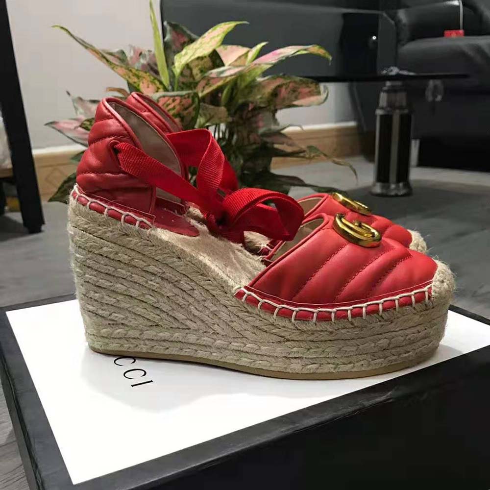 Gucci Women Leather Platform Espadrille 11.9cm Heel with 3.6cm Platform-Red