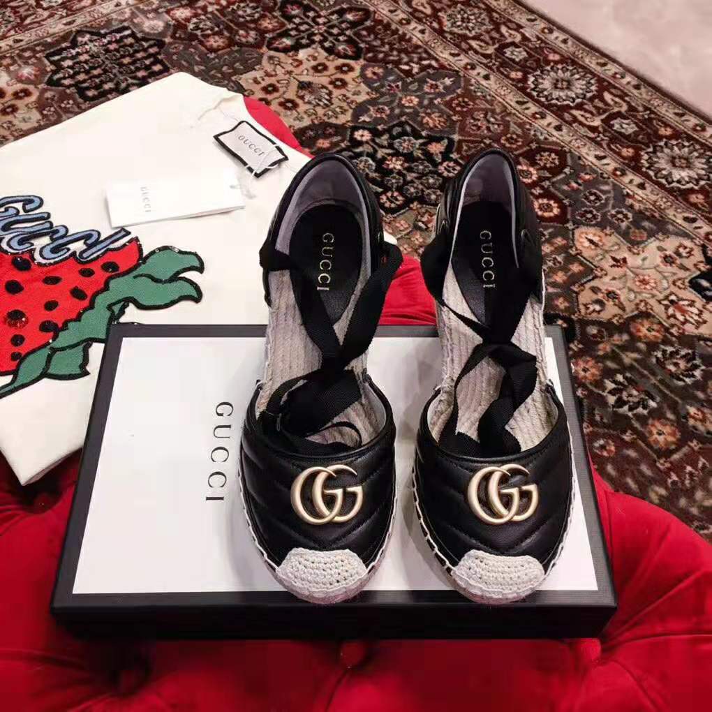 Gucci Women Leather Platform Espadrille 11.9cm Heel with 3.6cm Platform-Black