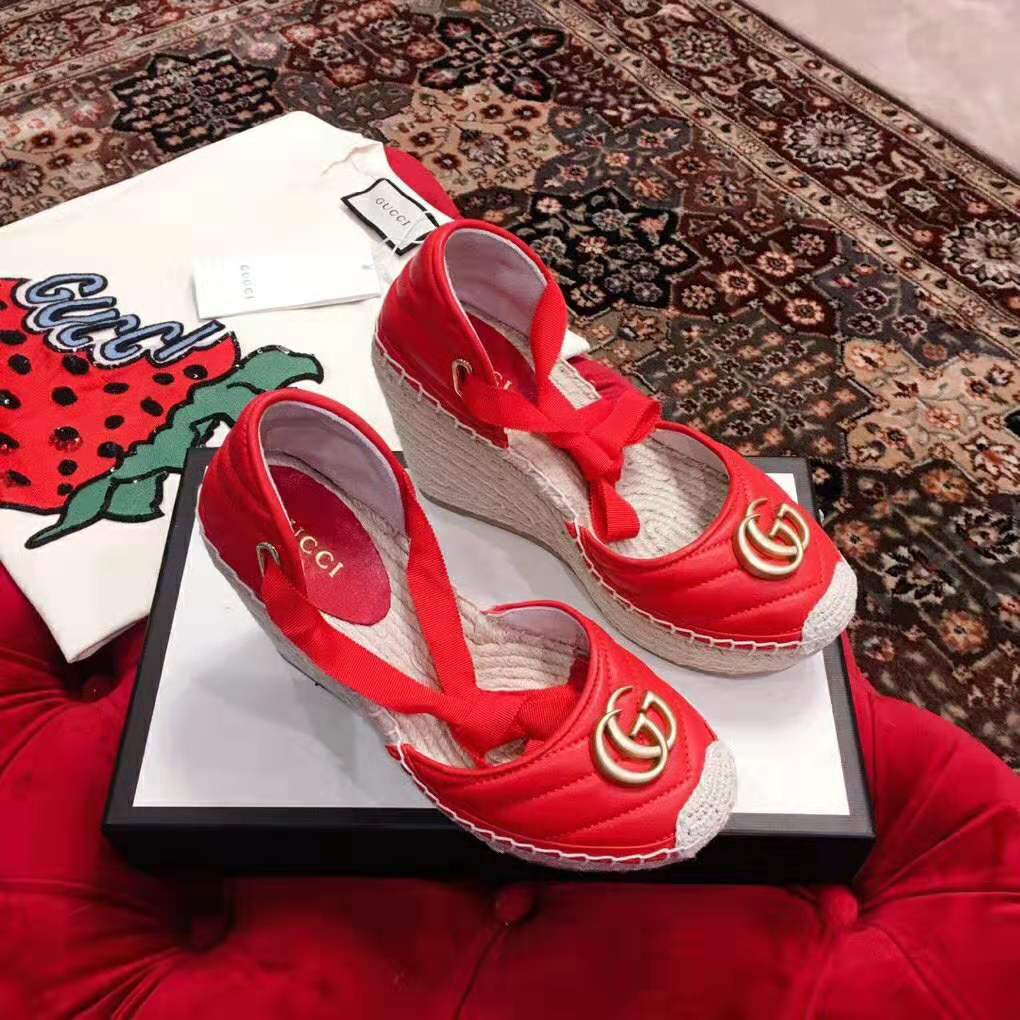 Gucci Women Leather Platform Espadrille 11.9cm Heel with 3.6cm Platform-Red
