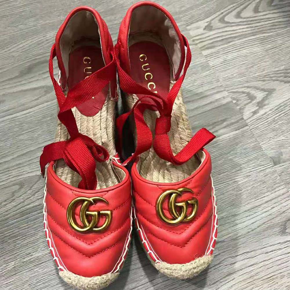 Gucci Women Leather Platform Espadrille 11.9cm Heel with 3.6cm Platform-Red