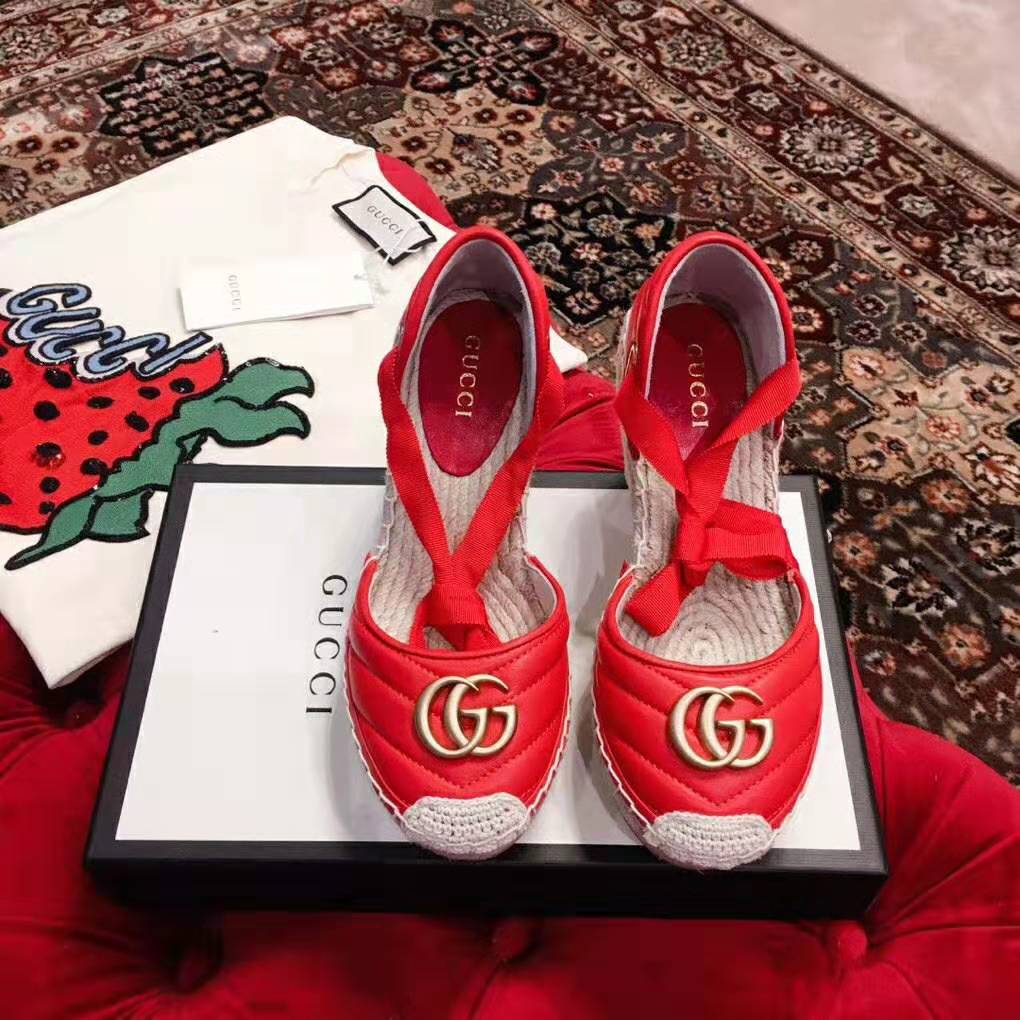 Gucci Women Leather Platform Espadrille 11.9cm Heel with 3.6cm Platform-Red
