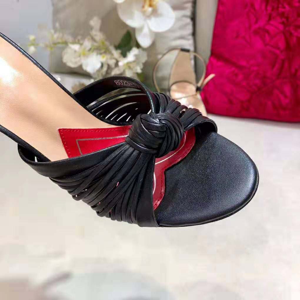 Gucci Women Metallic Leather Sandal in 10.4cm Heel Height-Black