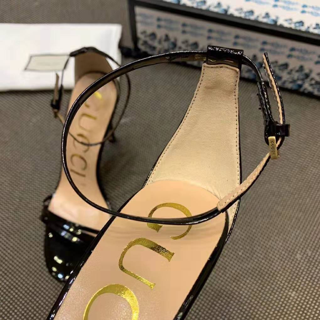 Gucci Women Patent Leather Sandal 11.4cm Thin Heel-Black