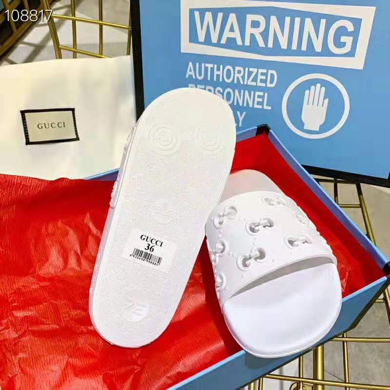 Gucci Women’s Rubber GG Slide Sandal-White