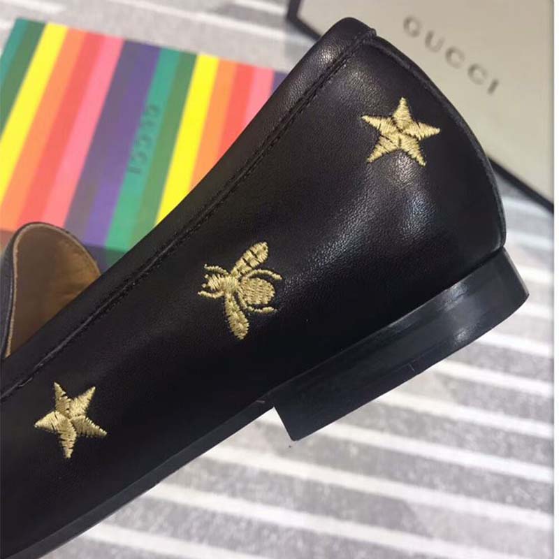 Gucci Women Gucci Jordaan Embroidered Leather Loafer 1.27cm Heel-Black