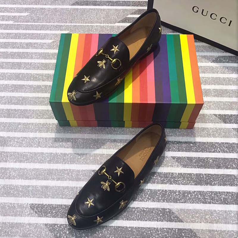 Gucci Women Gucci Jordaan Embroidered Leather Loafer 1.27cm Heel-Black