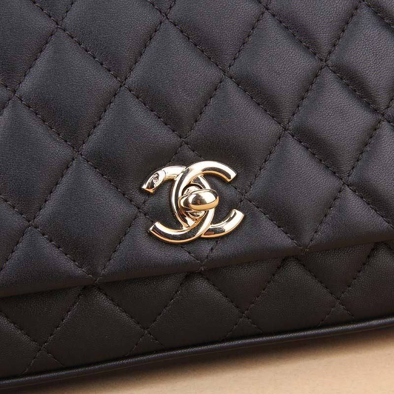 Chanel Women Kelly Flap Bag in Goatskin Leather with Top Handle-Black