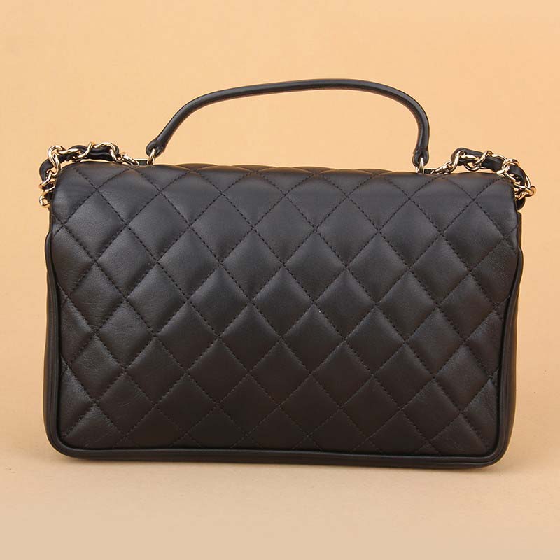 Chanel Women CF Flap Bag in Calfskin Leather with Top Handle-Black