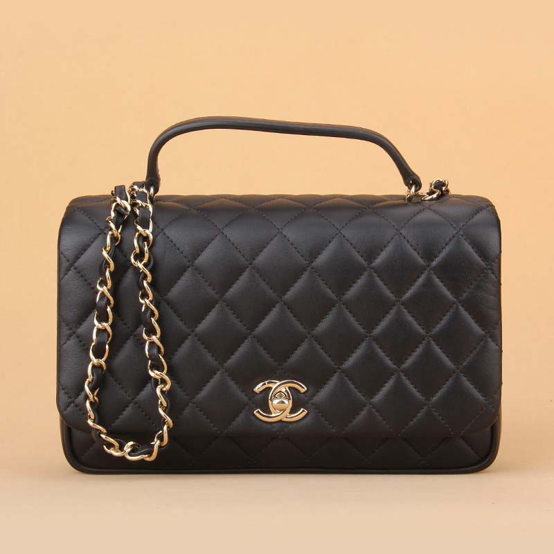 Chanel Women CF Flap Bag in Calfskin Leather with Top Handle-Black