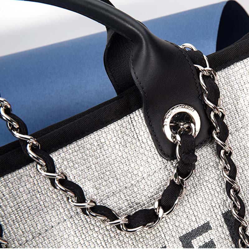 Chanel Women Deanville Shopping Bag Mummy Bag in Canvas and Leather-Grey