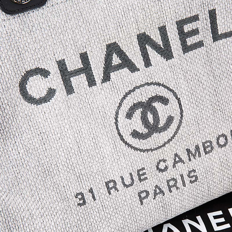 Chanel Women Deanville Shopping Bag Mummy Bag in Canvas and Leather-Grey
