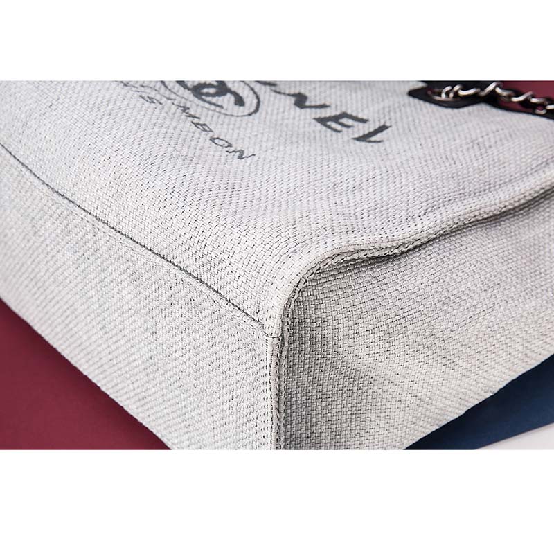 Chanel Women Deanville Shopping Bag Mummy Bag in Canvas and Leather-Grey