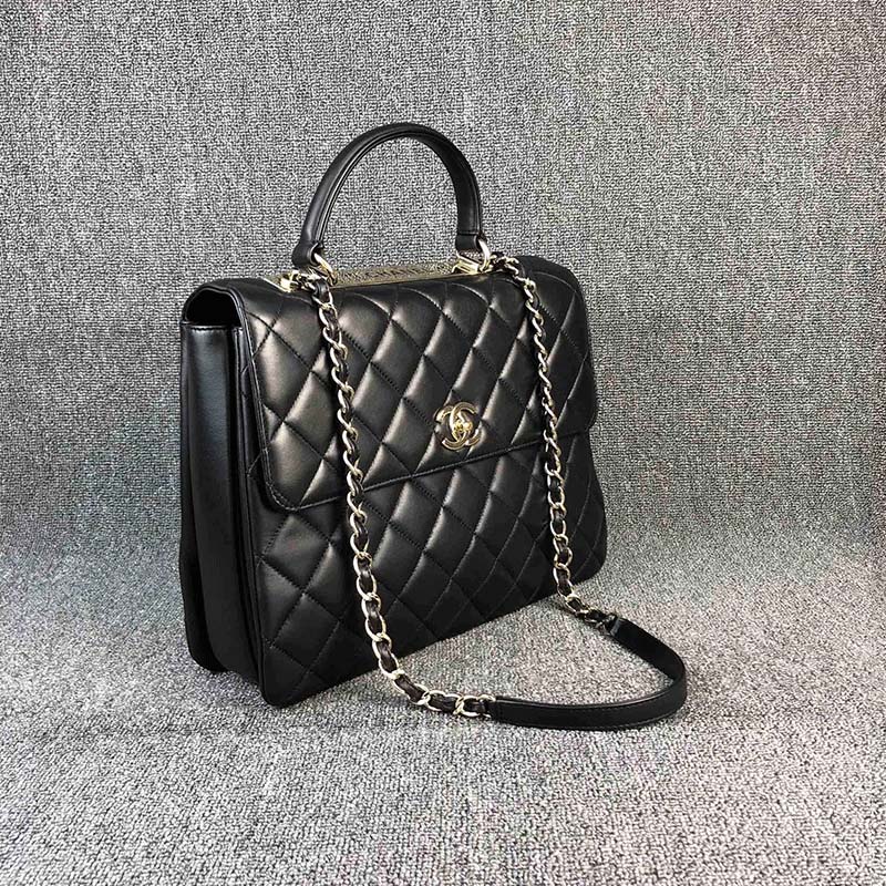 Chanel Women Kelly Flap Bag in Goatskin Leather-Black