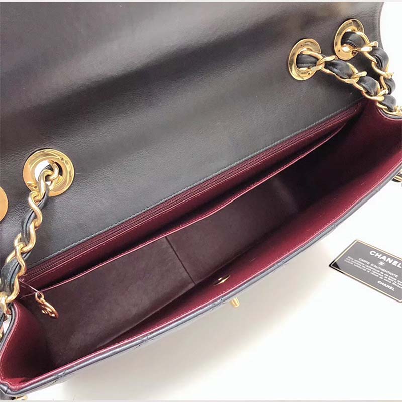Chanel Women Vintage Maxi Flap Bag in Goatskin Leather-Black