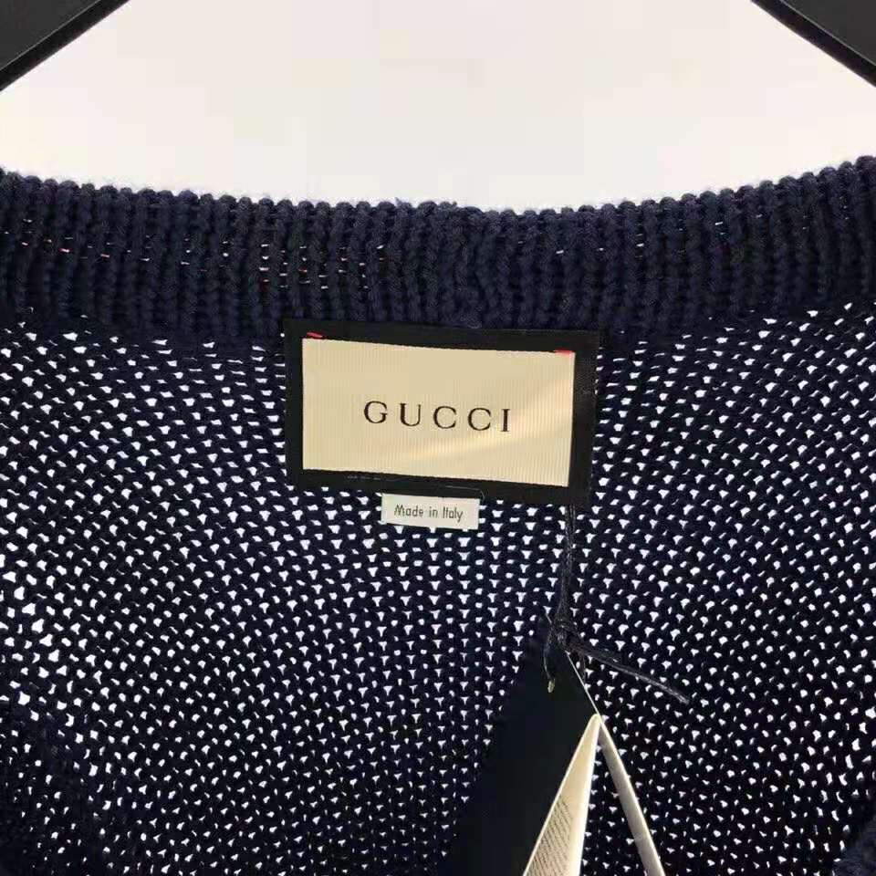 Gucci Men Oversize Cable Knit Cardigan Sweater-Navy