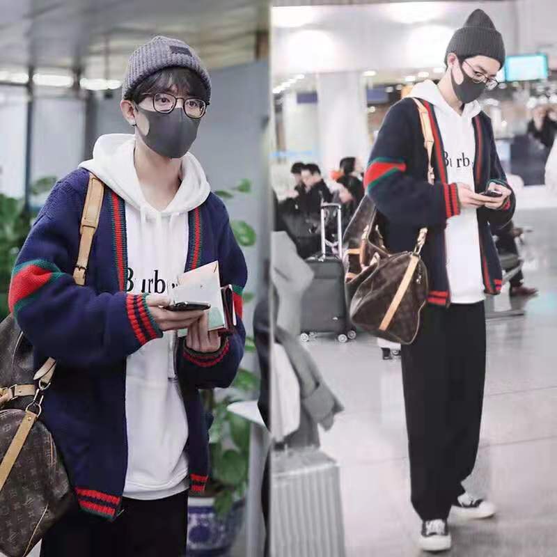 Gucci Men Oversize Cable Knit Cardigan Sweater-Navy