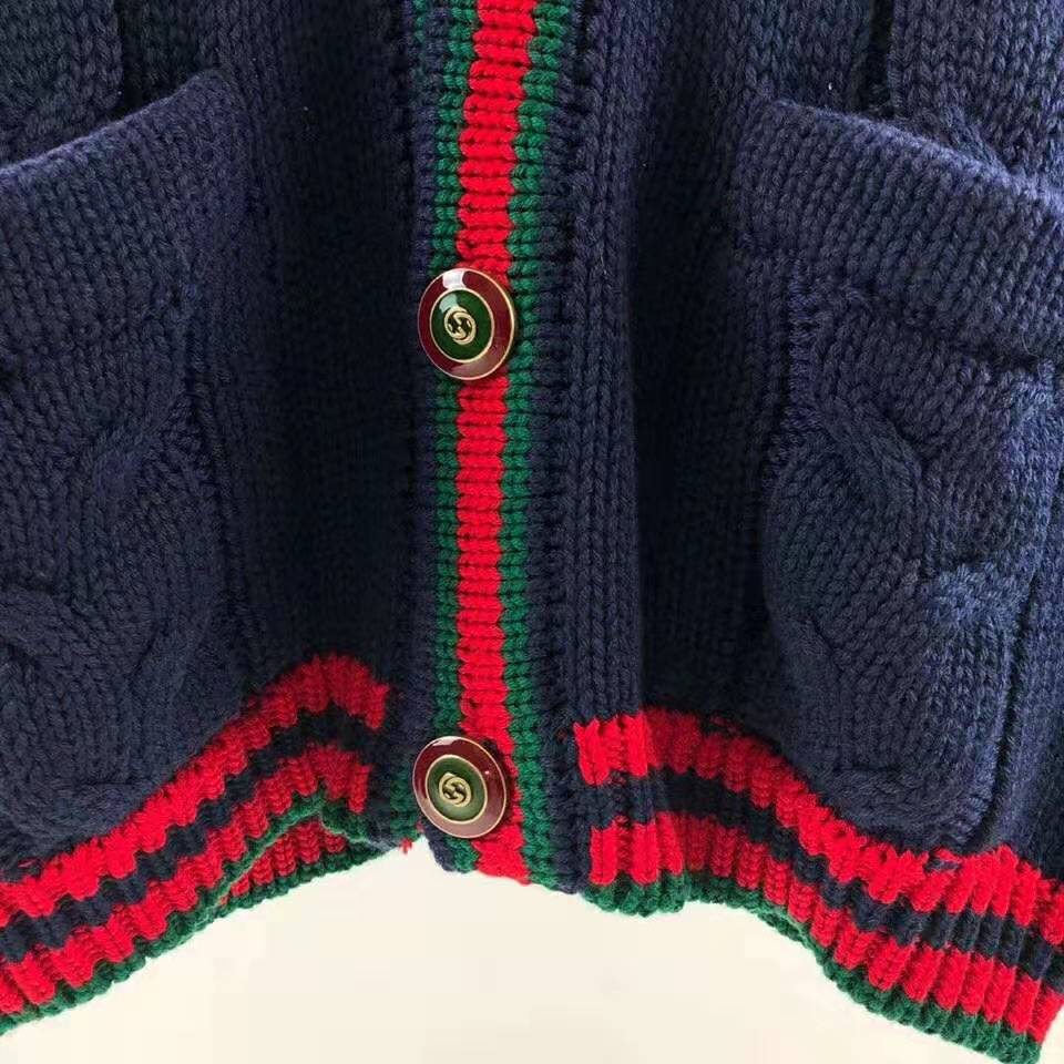 Gucci Men Oversize Cable Knit Cardigan Sweater-Navy