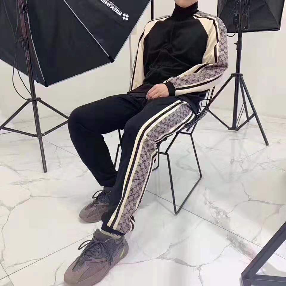 Gucci Men Oversize Technical Jersey Jacket in GG Printed Nylon-Black