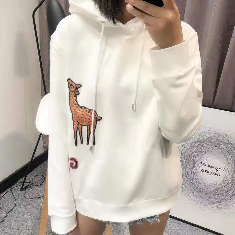 Gucci Women Hooded Sweatshirt with Deer Patch in 100% Cotton-White