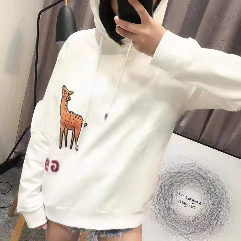 Gucci Women Hooded Sweatshirt with Deer Patch in 100% Cotton-White